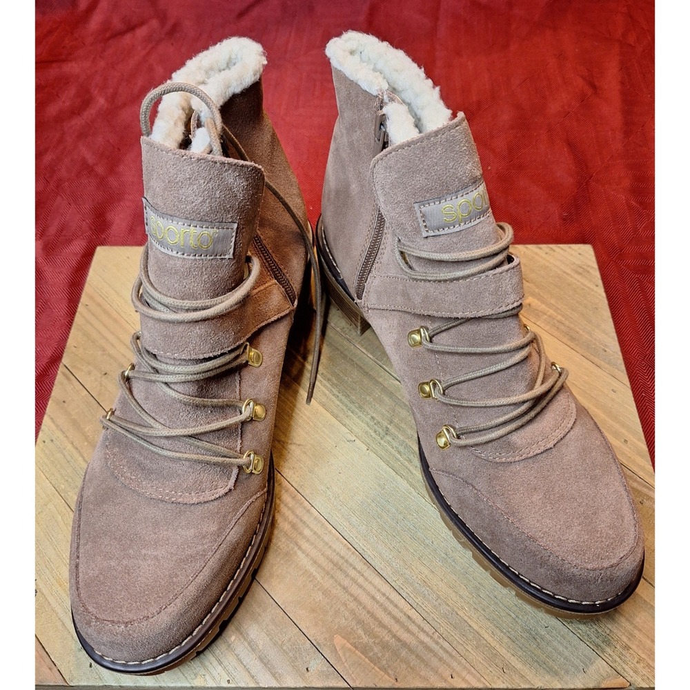 Sporto Katie Tan Suede Waterproof Boots Womens 12M Faux Fur Lined Hiking Booties